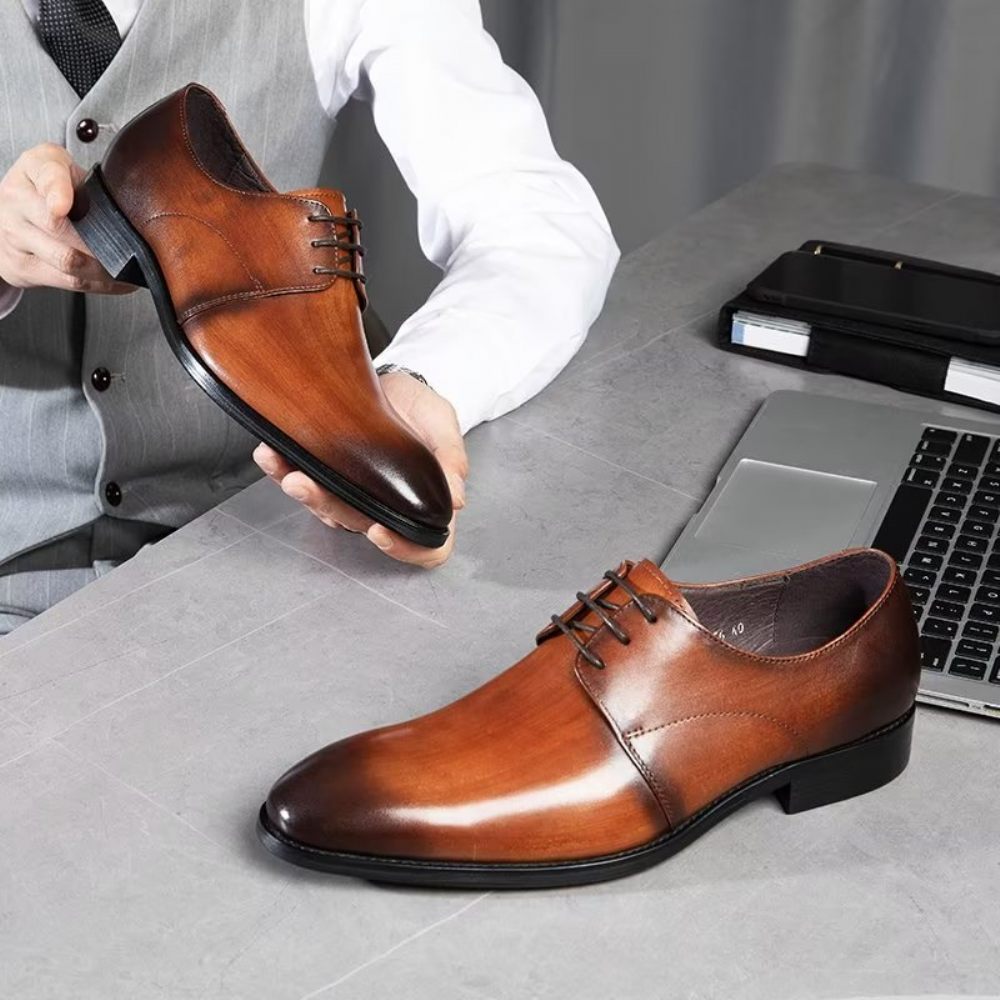 Chaussures Habillées Pour Hommes Derby Cuir Vache Raffiné - Café