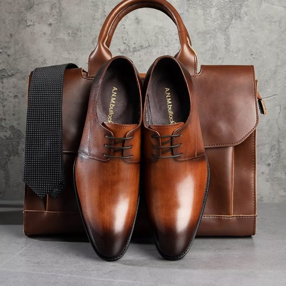 Chaussures Habillées Pour Hommes Derby Cuir Vache Raffiné - Café