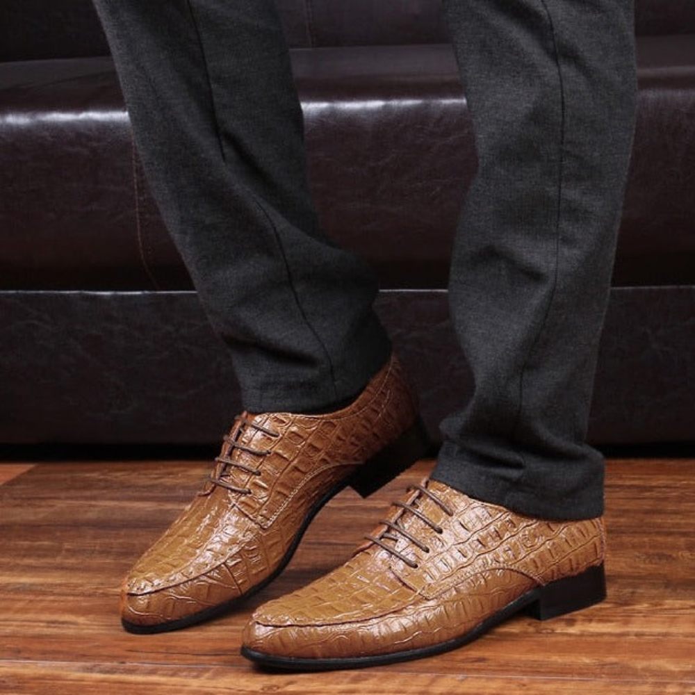 Chaussures Habillées Pour Hommes Derby Exotiques À Lacets - Café