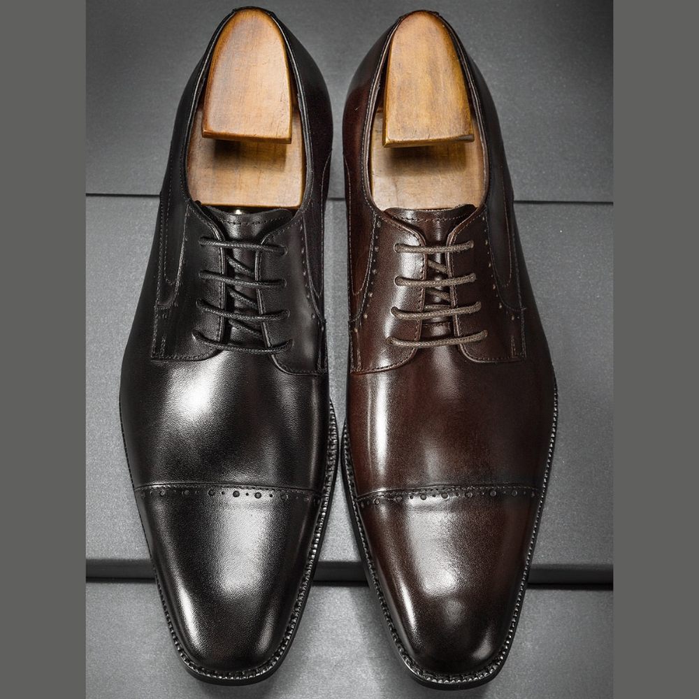 Chaussures Habillées Pour Hommes Exotiques À Lacets Affaires Et Mariage - Café