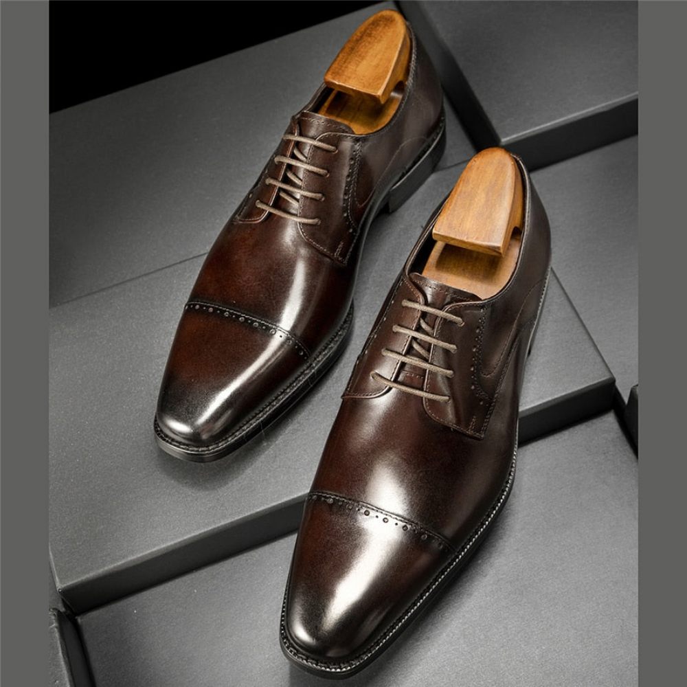 Chaussures Habillées Pour Hommes Exotiques À Lacets Affaires Et Mariage - Café