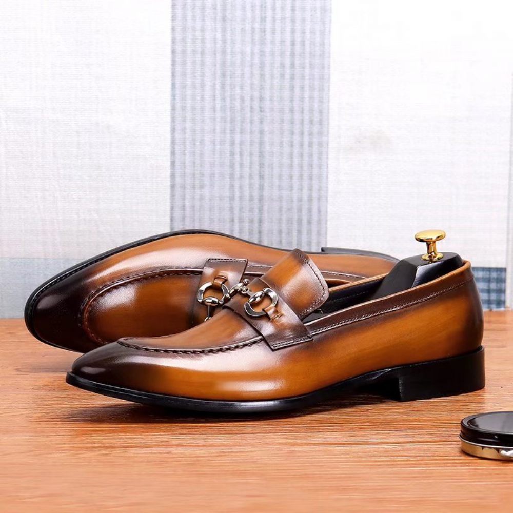 Chaussures Habillées Pour Hommes Mocassins À Enfiler Cuir - Café