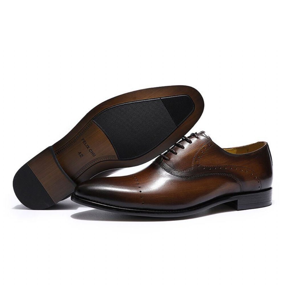 Chaussures Habillées Pour Hommes Oxford Exotiques Peintes À La Main - Café