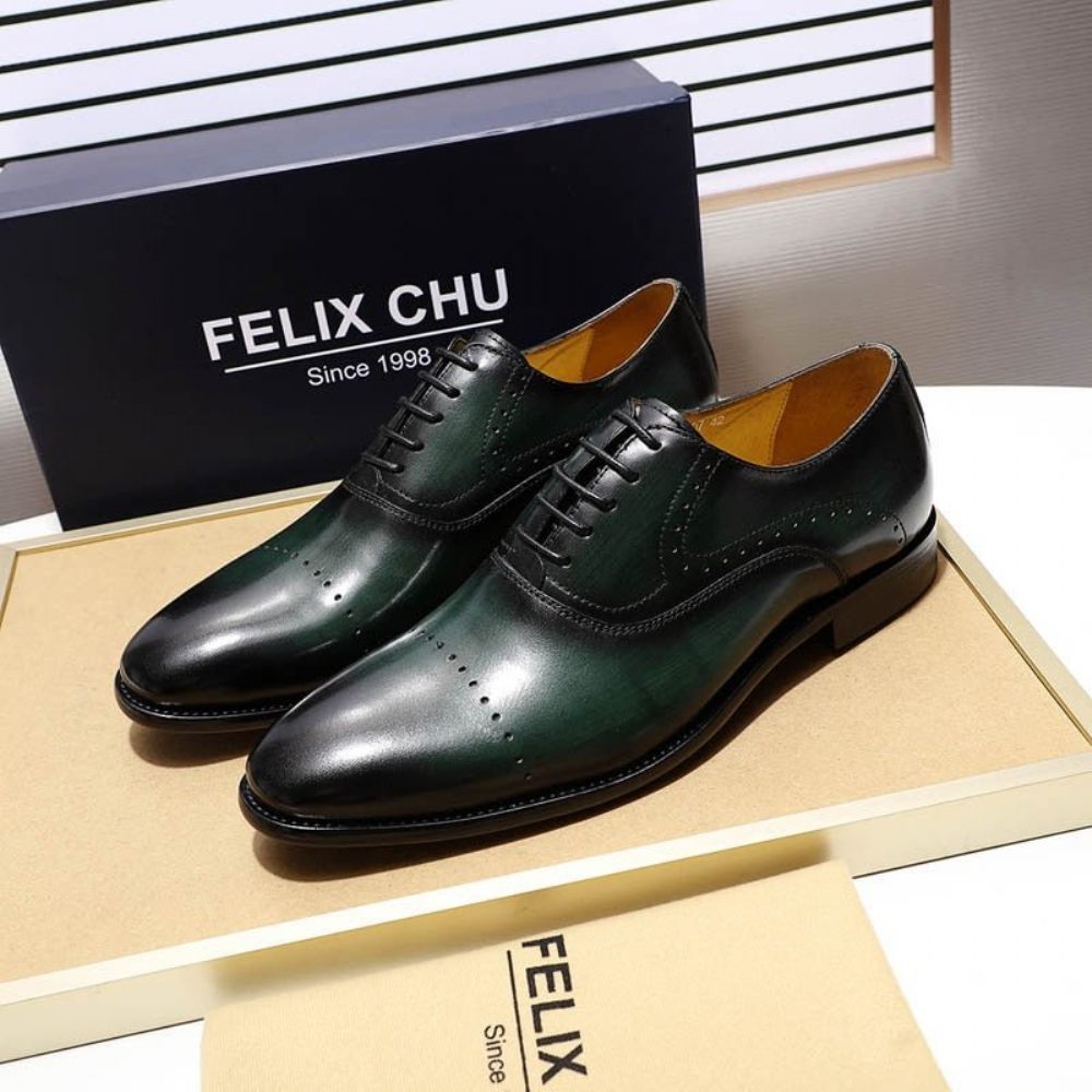 Chaussures Habillées Pour Hommes Oxford Exotiques Peintes À La Main - Vert