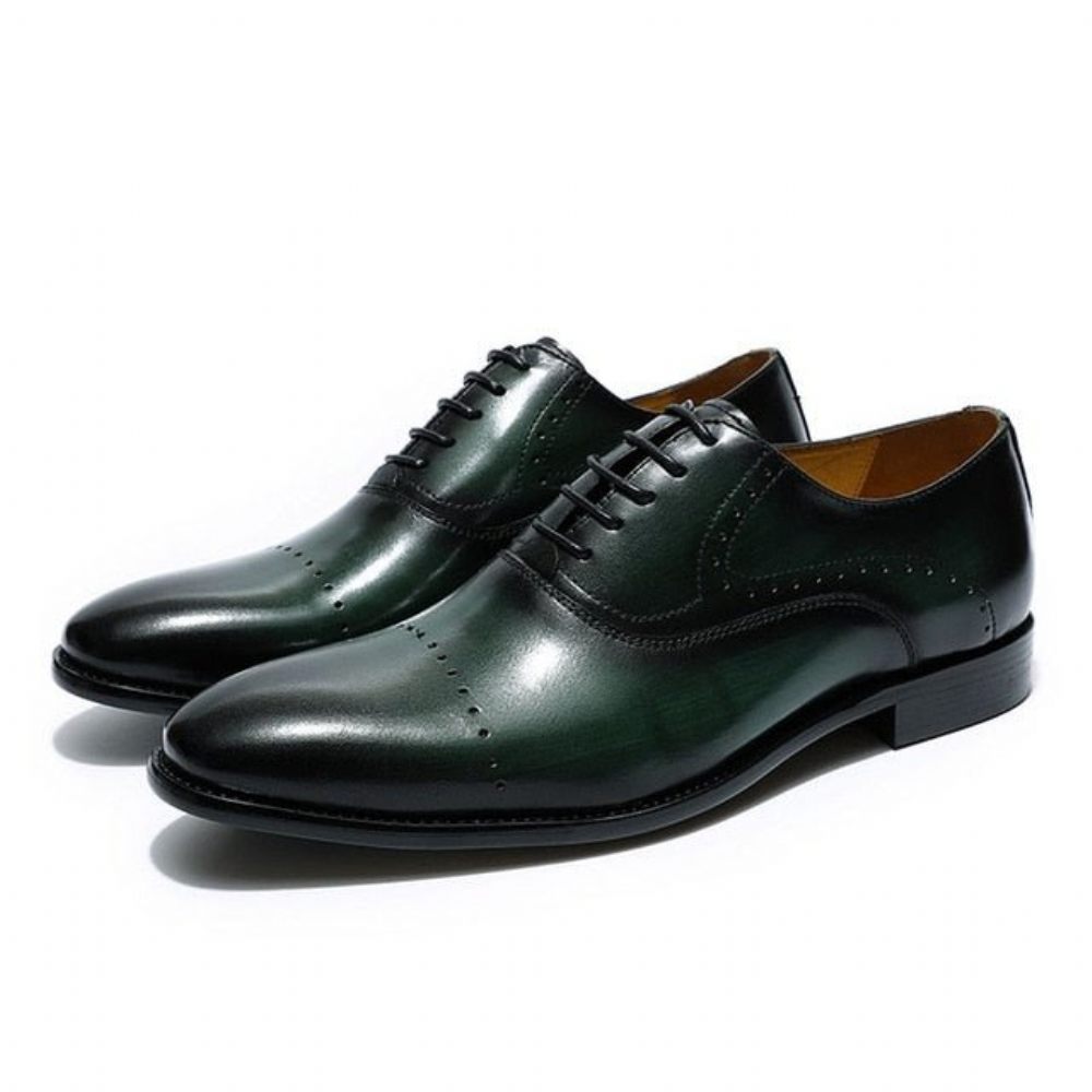 Chaussures Habillées Pour Hommes Oxford Exotiques Peintes À La Main - Vert