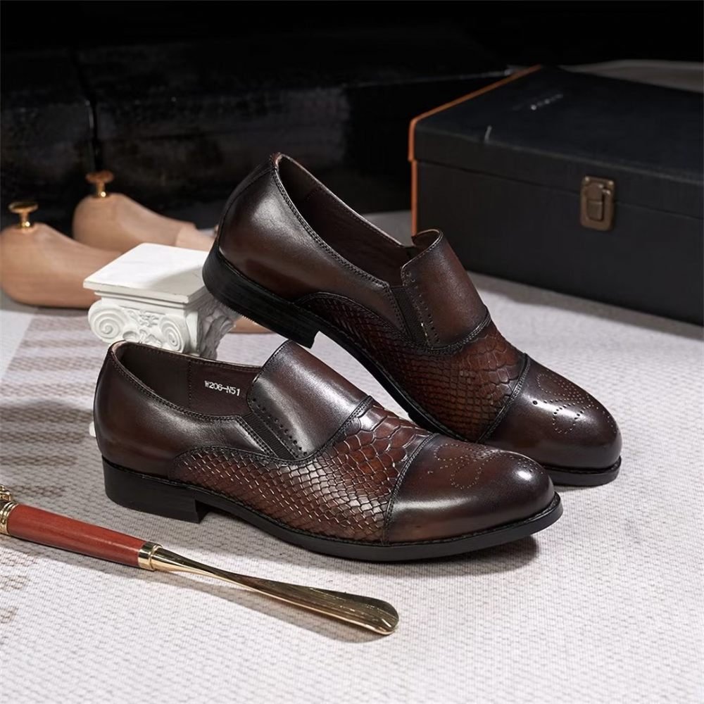 Chaussures Habillées Pour Hommes Sophisticate's Slip-on Leather Elegance - Café