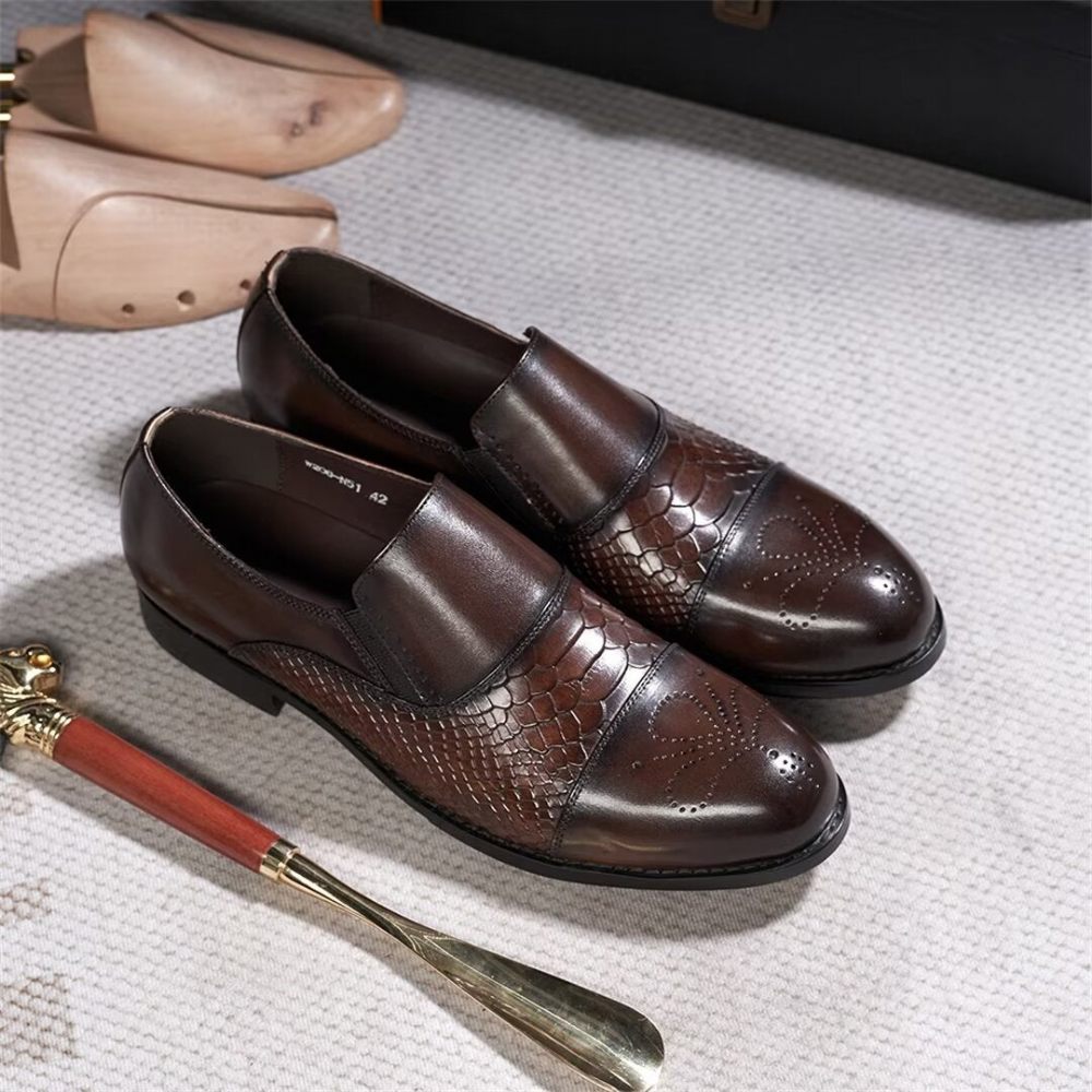 Chaussures Habillées Pour Hommes Sophisticate's Slip-on Leather Elegance - Café