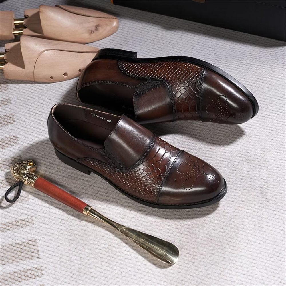 Chaussures Habillées Pour Hommes Sophisticate's Slip-on Leather Elegance - Café