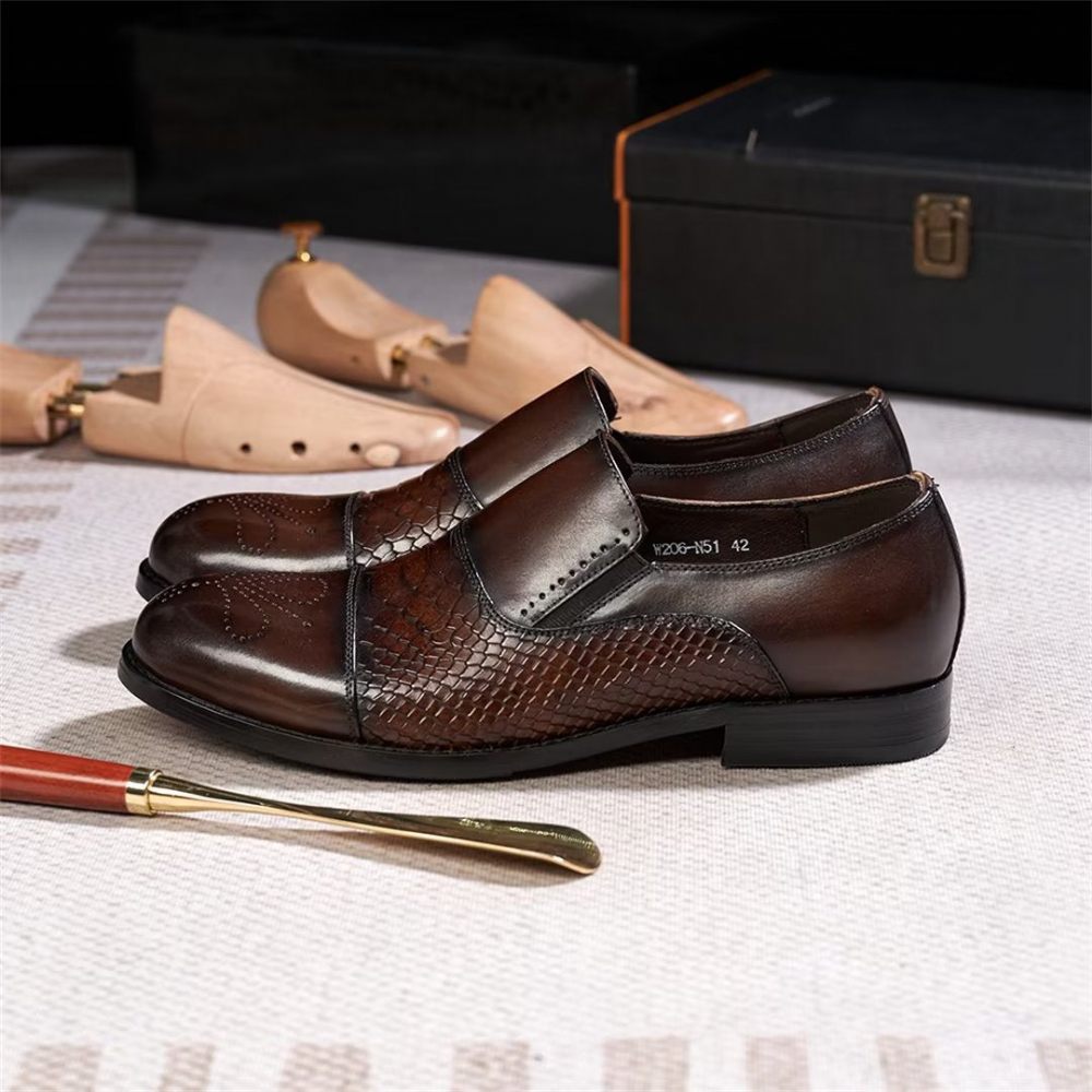 Chaussures Habillées Pour Hommes Sophisticate's Slip-on Leather Elegance - Café