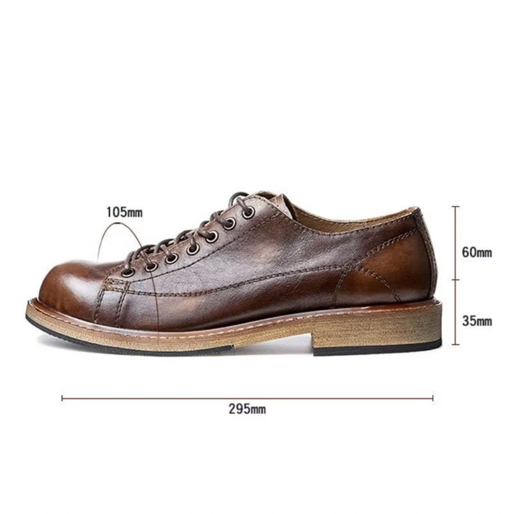 Chaussures Habillées À Lacets Cuir Bout Rond Pour Hommes - Café