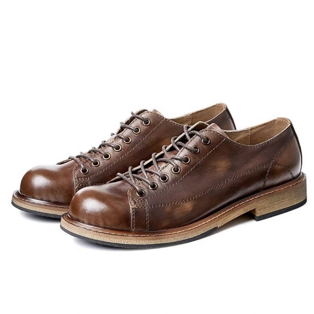 Chaussures Habillées À Lacets Cuir Bout Rond Pour Hommes - Café