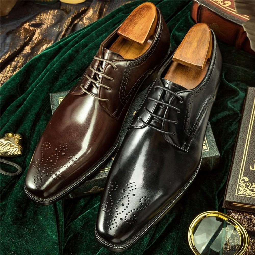 Chaussures Habillées À Lacets Cuir Exotique Pour Hommes - Noir