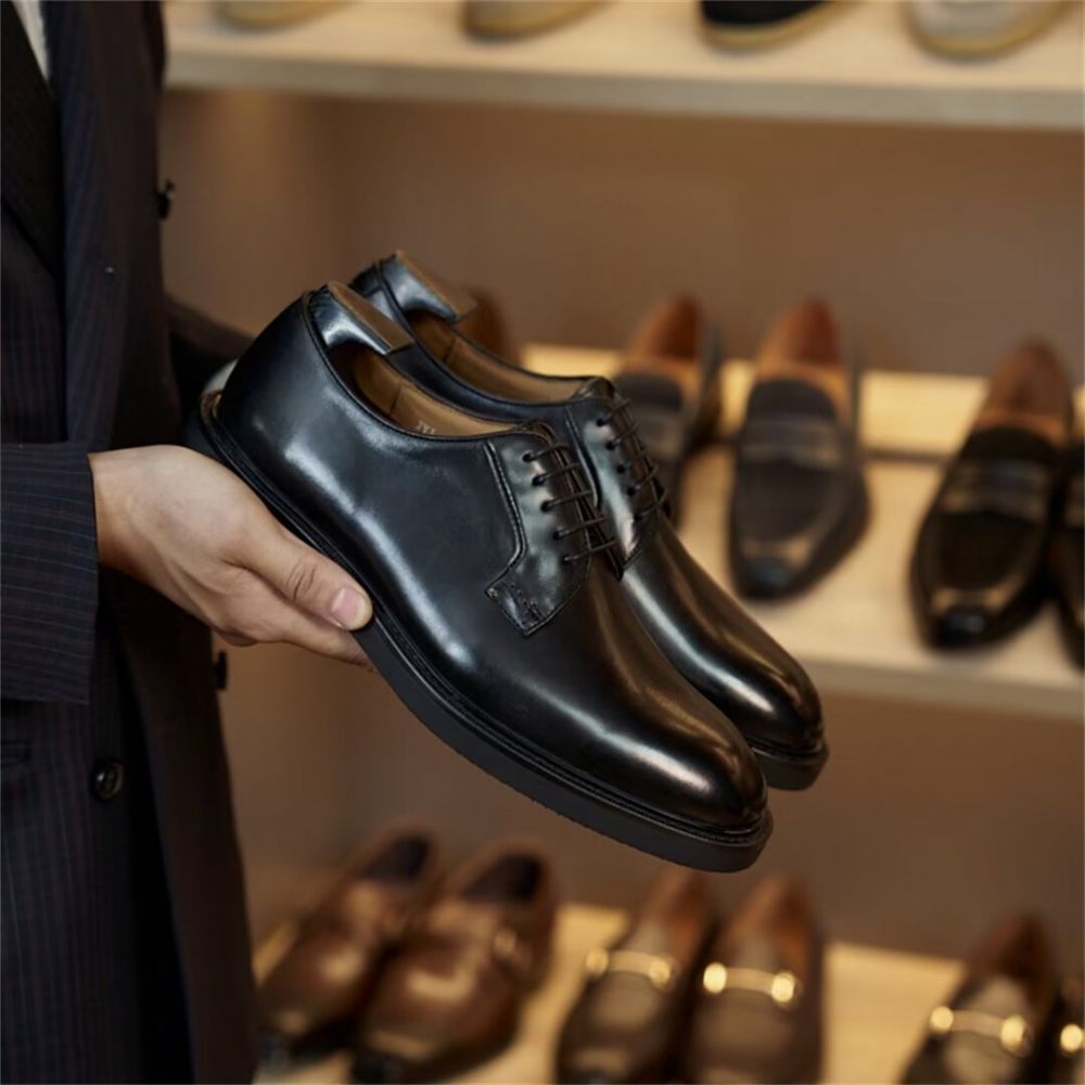 Chaussures Habillées À Lacets Cuir Vache Pour Hommes - Noir1