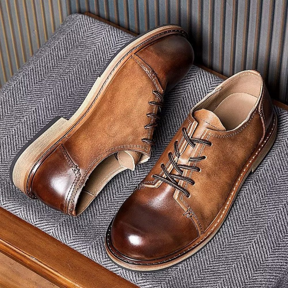 Chaussures Habillées À Lacets Et Bout Rond Pour Hommes - Café