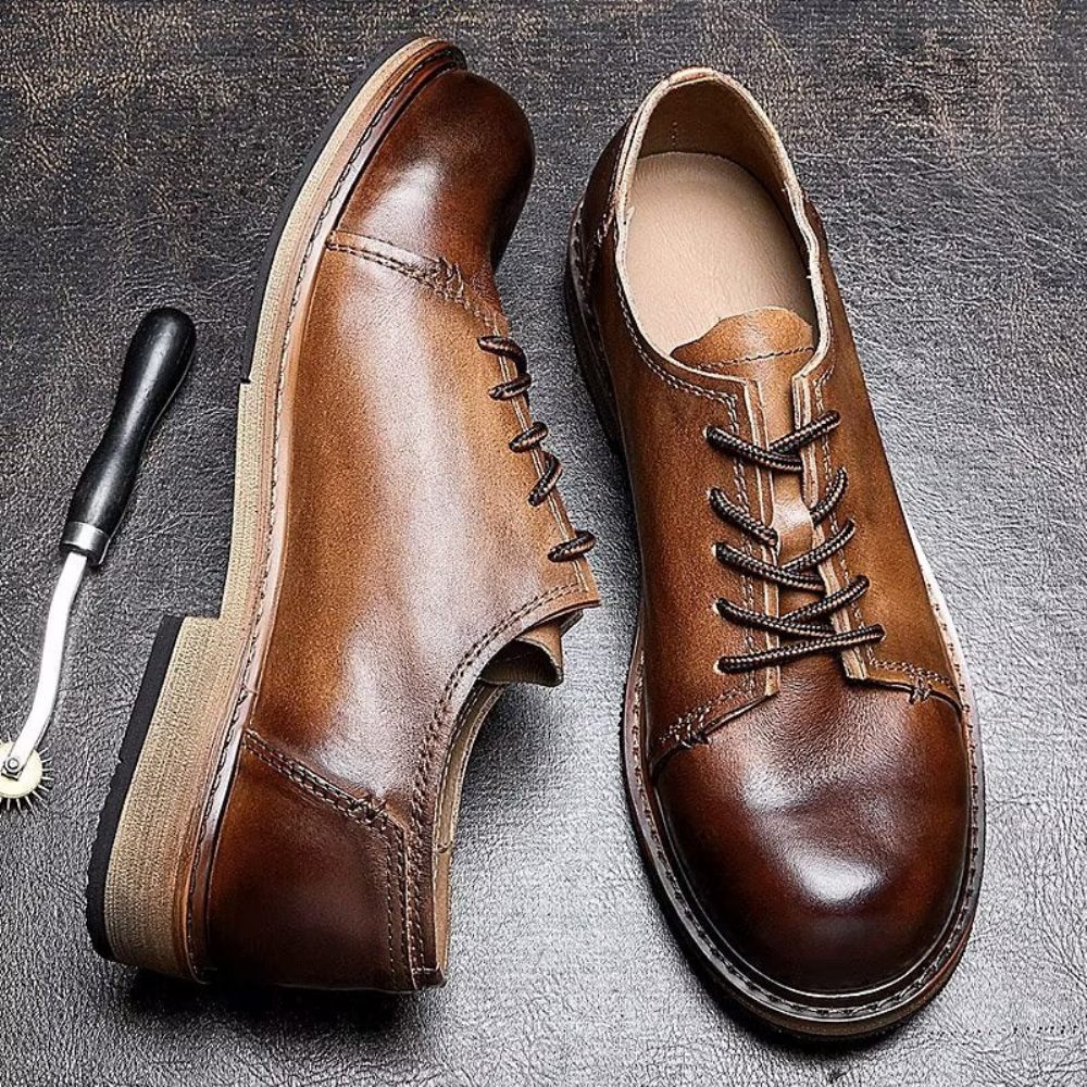 Chaussures Habillées À Lacets Et Bout Rond Pour Hommes - Café