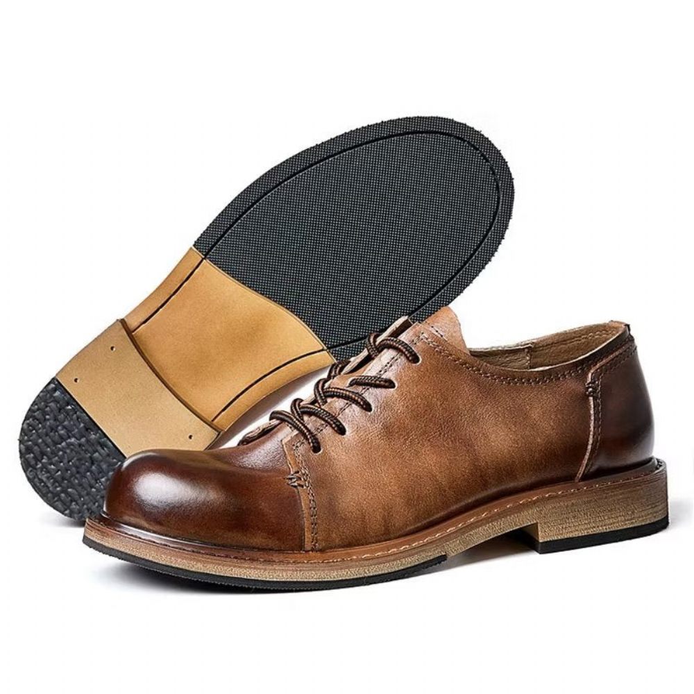 Chaussures Habillées À Lacets Et Bout Rond Pour Hommes - Café