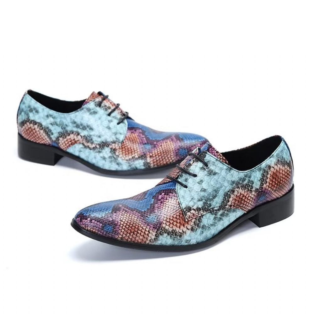 Chaussures Habillées Luxe Pour Hommes Derby Intelligentes À Motifs Exotiques - Bleu