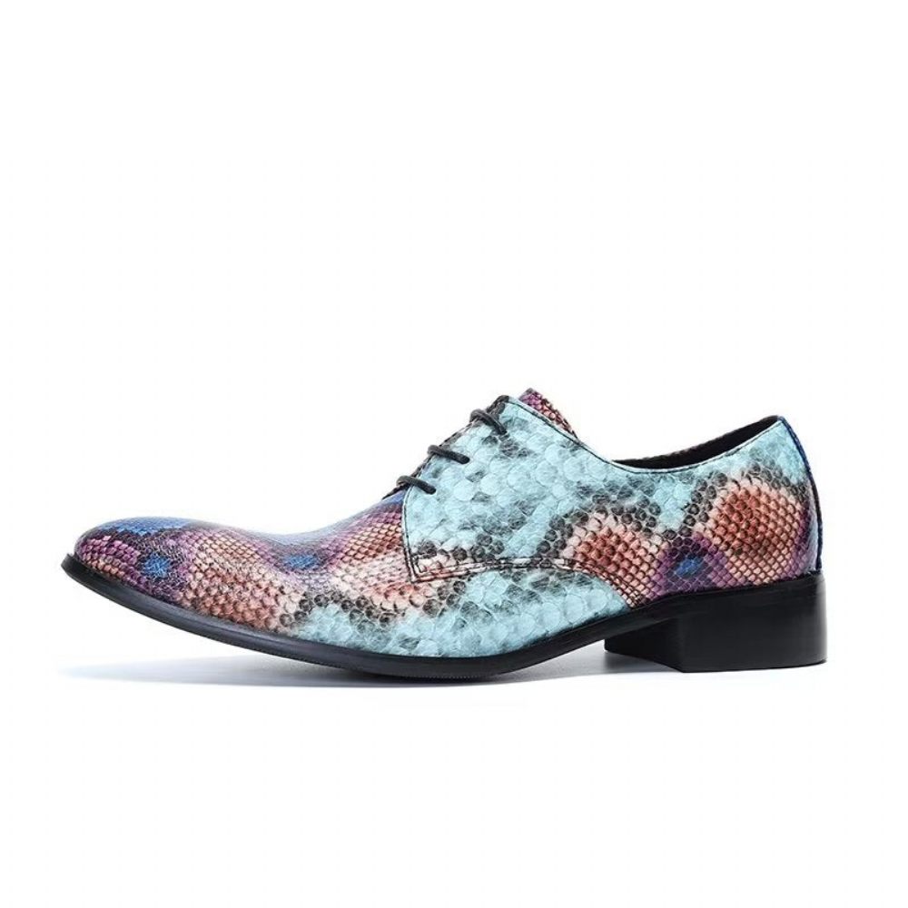 Chaussures Habillées Luxe Pour Hommes Derby Intelligentes À Motifs Exotiques - Bleu