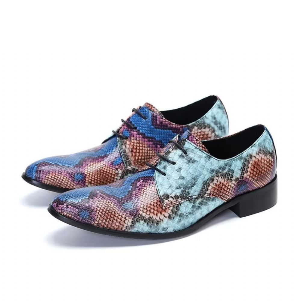 Chaussures Habillées Luxe Pour Hommes Derby Intelligentes À Motifs Exotiques - Bleu