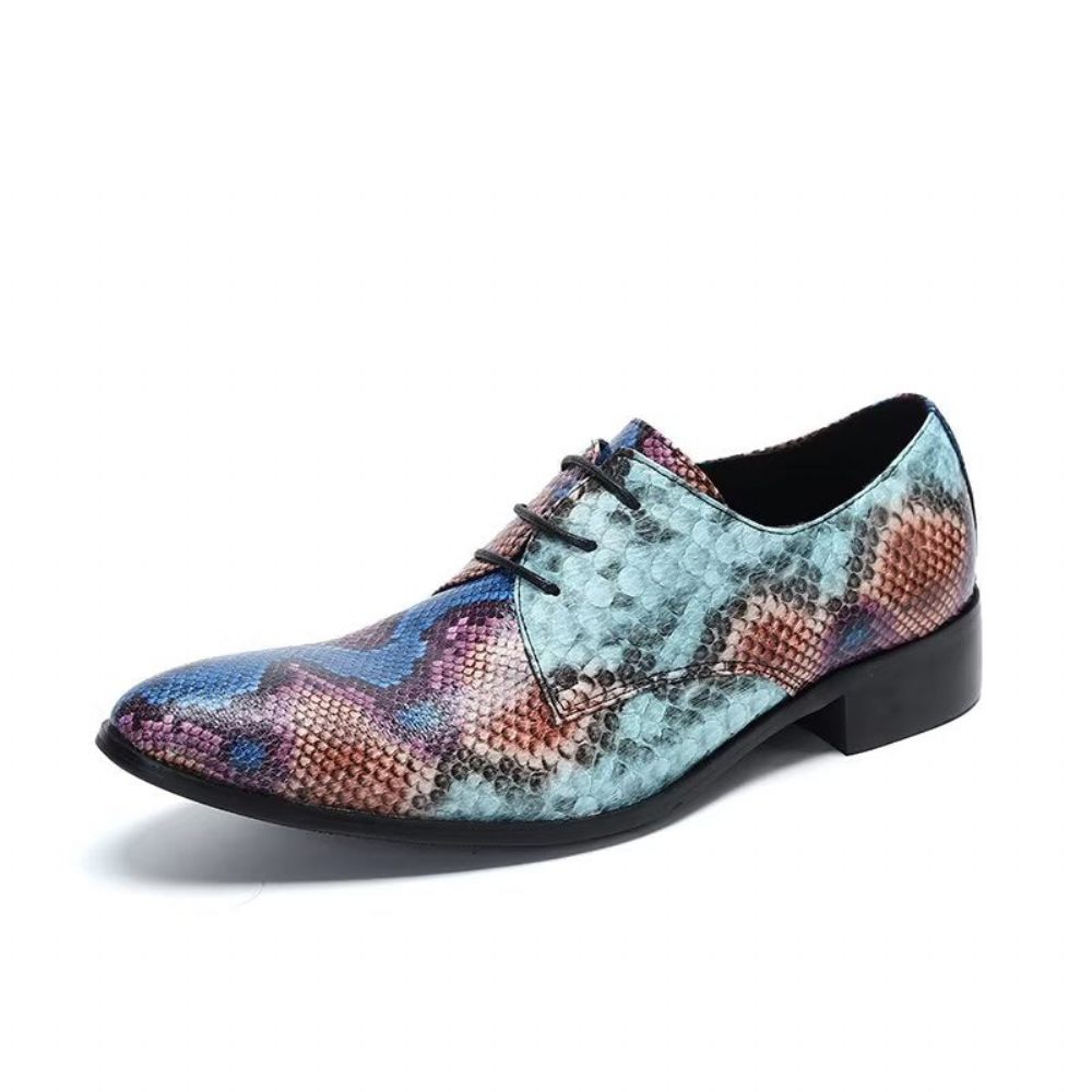 Chaussures Habillées Luxe Pour Hommes Derby Intelligentes À Motifs Exotiques - Bleu