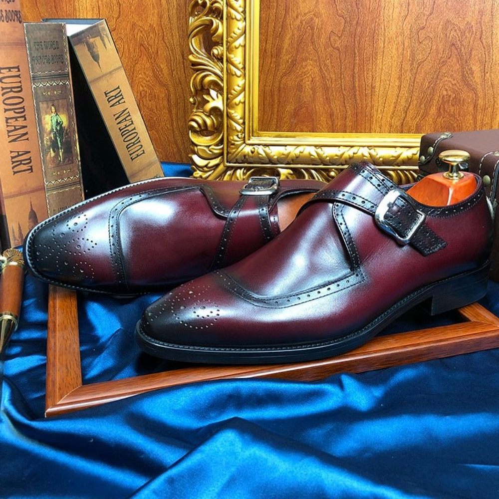 Chaussures Habillées Oxford À Bout D'aile Pour Hommes Élégance Exquise - Rouge