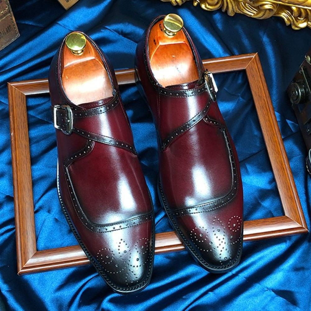 Chaussures Habillées Oxford À Bout D'aile Pour Hommes Élégance Exquise - Rouge