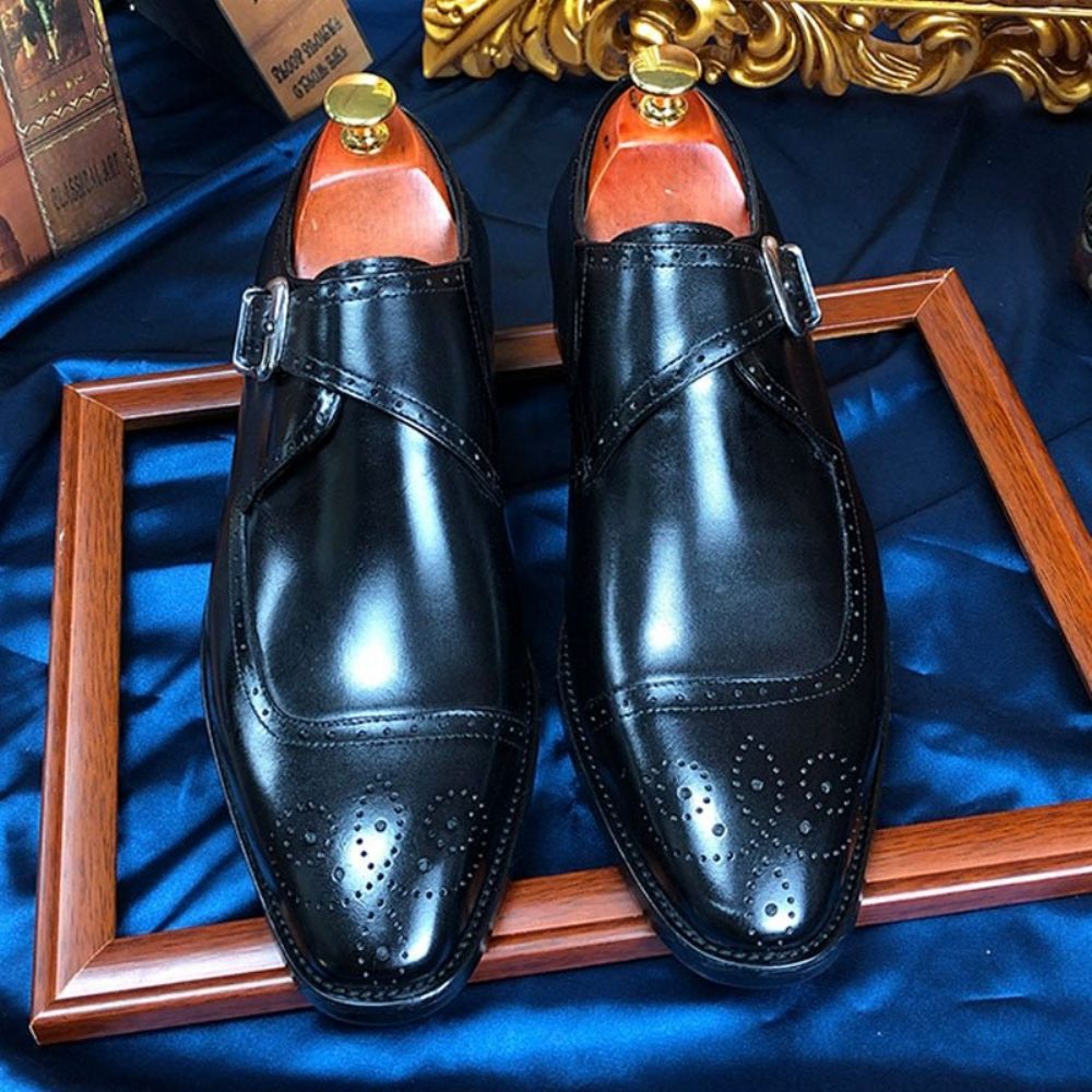 Chaussures Habillées Oxford À Bout D'aile Pour Hommes Élégance Exquise - Noir