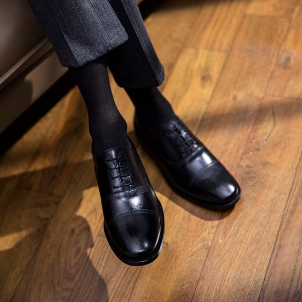 Chaussures Habillées Oxford Cuir Luxe Pour Hommes - Noir