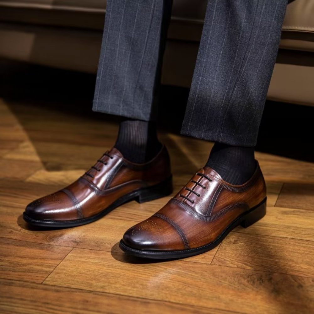 Chaussures Habillées Oxford Cuir Luxe Pour Hommes - Café