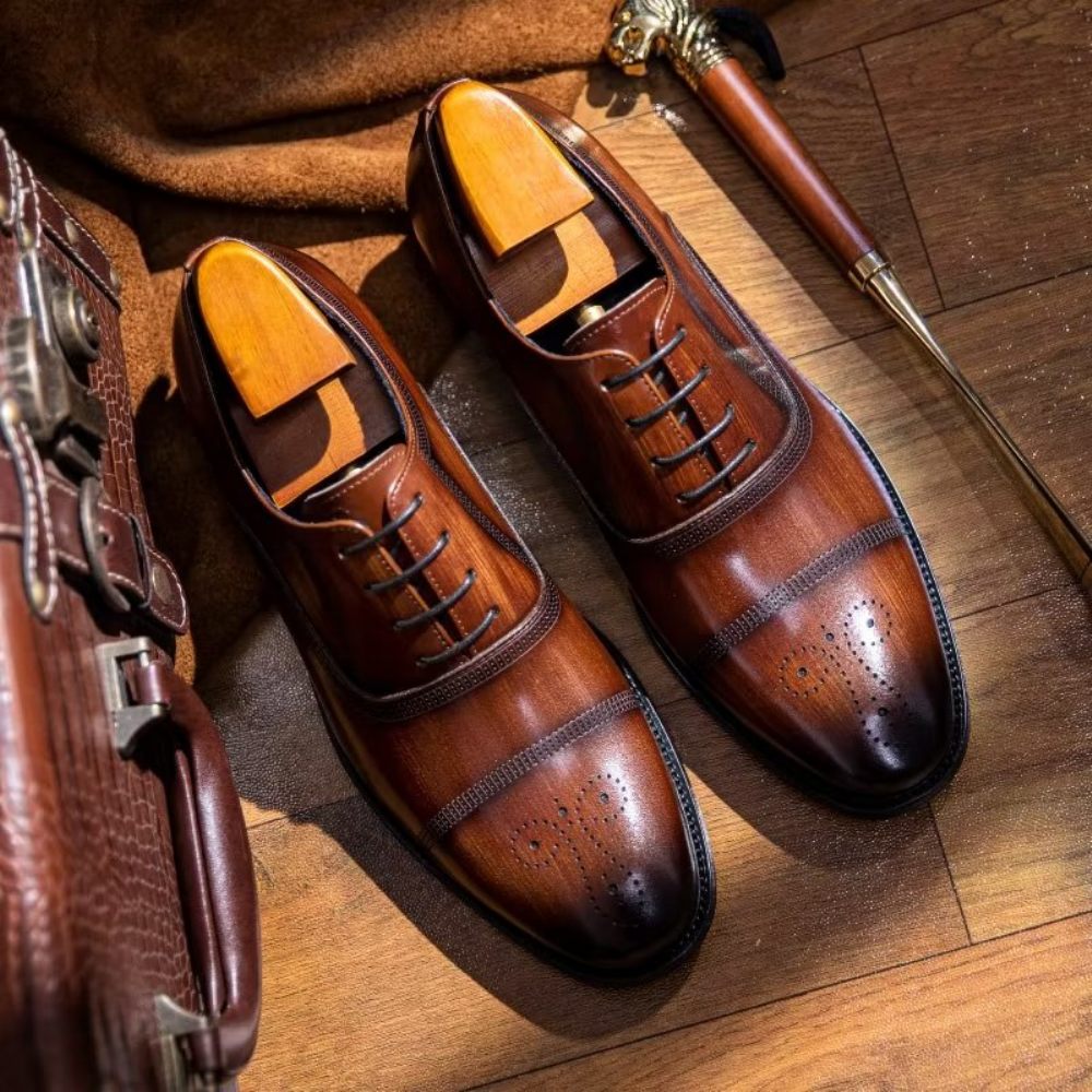 Chaussures Habillées Oxford Cuir Luxe Pour Hommes - Café