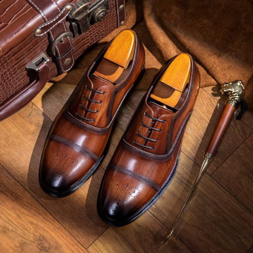 Chaussures Habillées Oxford Cuir Luxe Pour Hommes - Café