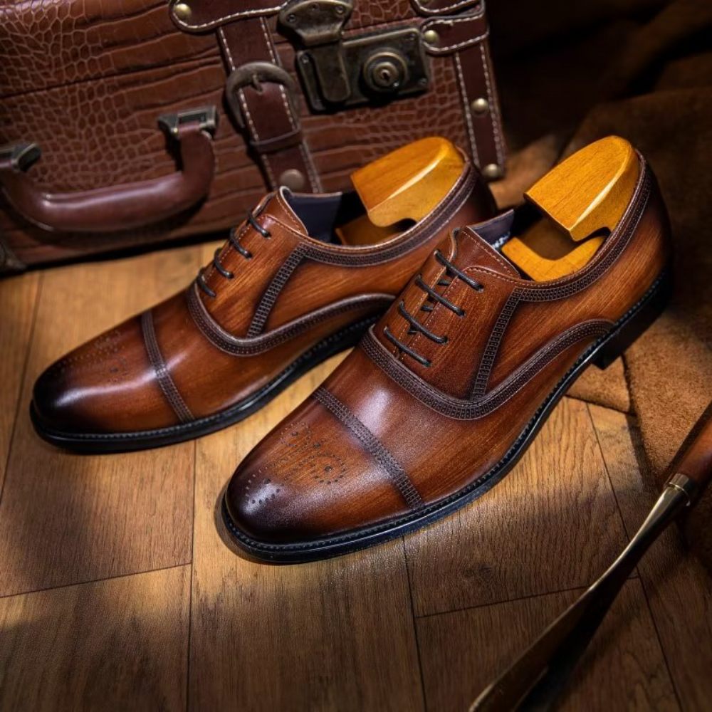 Chaussures Habillées Oxford Cuir Luxe Pour Hommes - Café