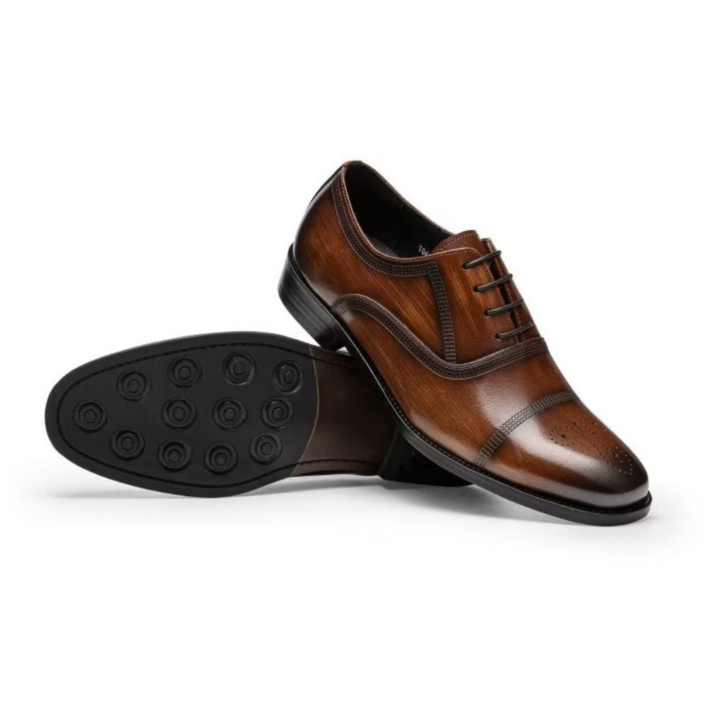 Chaussures Habillées Oxford Cuir Luxe Pour Hommes - Café