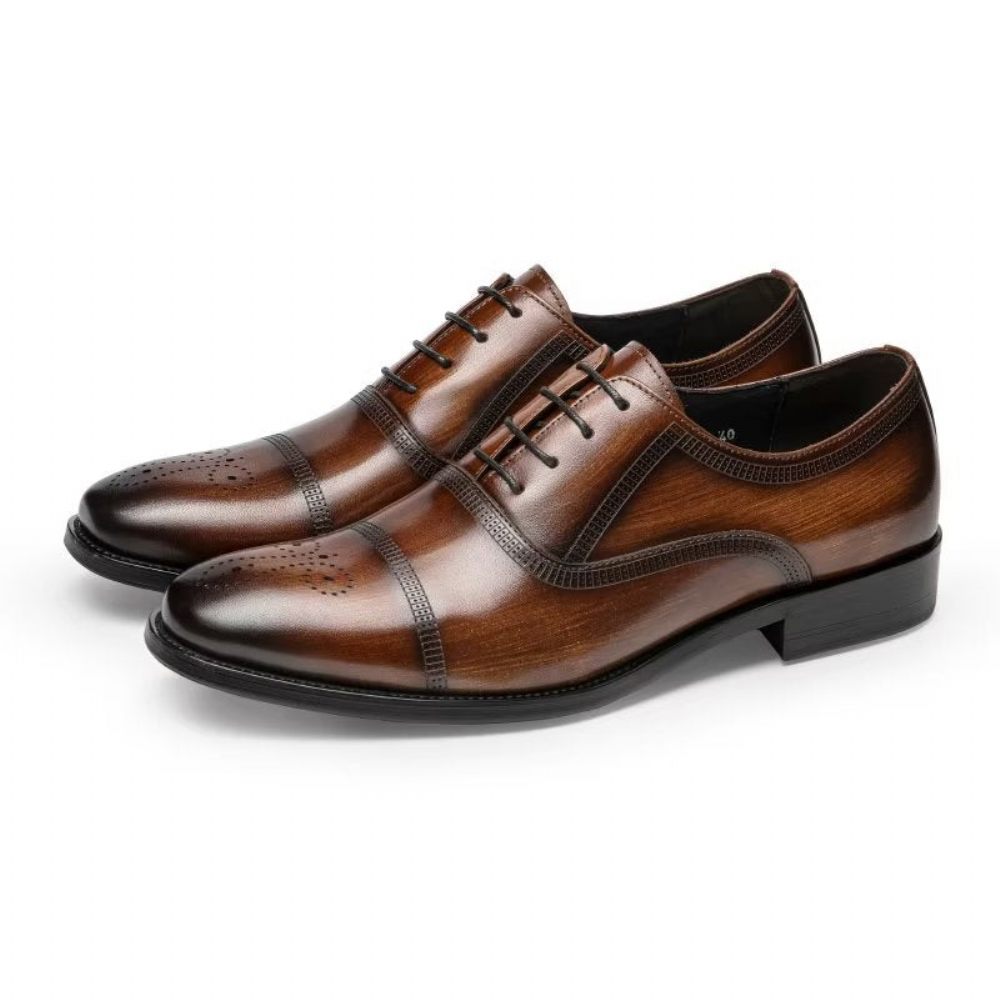 Chaussures Habillées Oxford Cuir Luxe Pour Hommes - Café