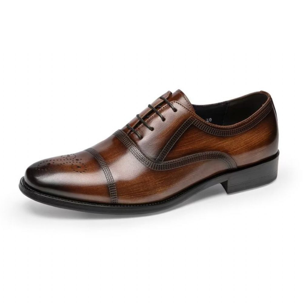 Chaussures Habillées Oxford Cuir Luxe Pour Hommes - Café