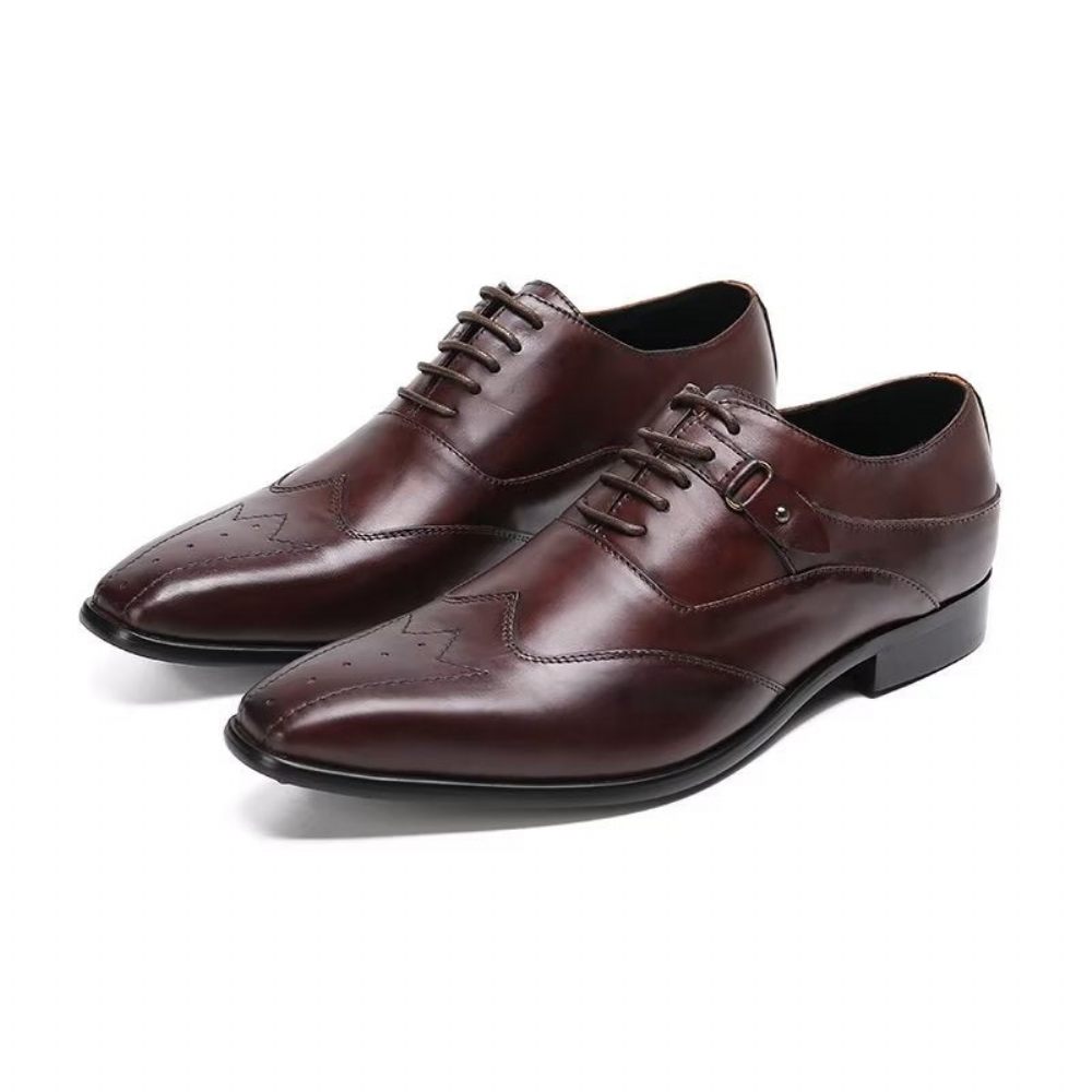 Chaussures Habillées Oxford Luxe À Bout Carré Pour Hommes - Café