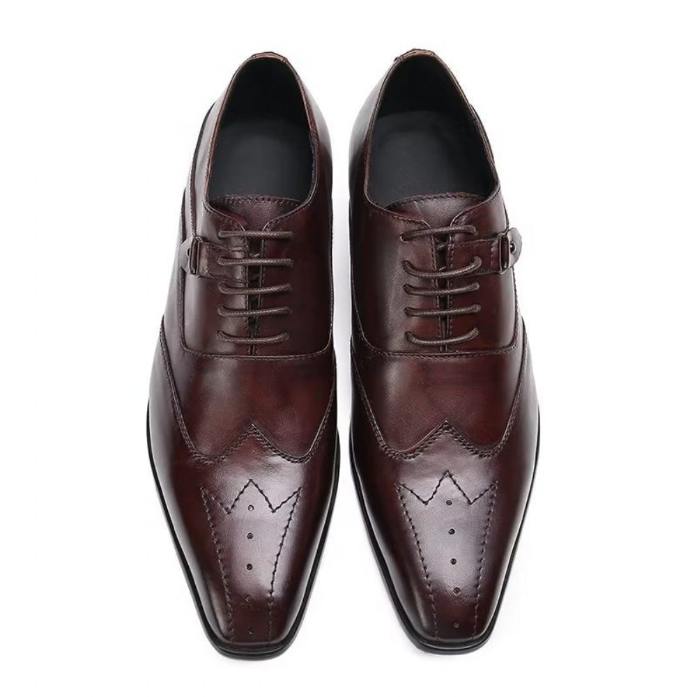 Chaussures Habillées Oxford Luxe À Bout Carré Pour Hommes - Café