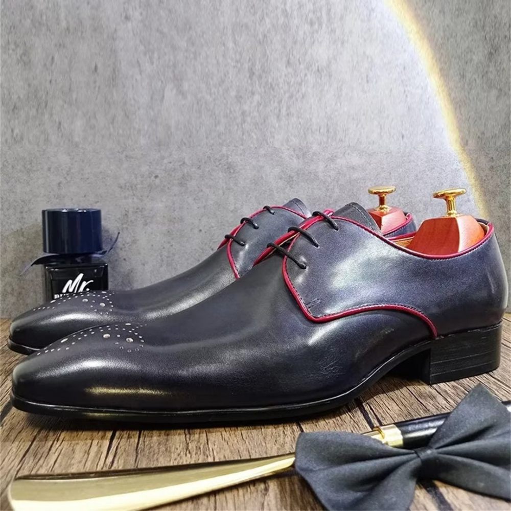 Chaussures Habillées Pointues Cuir Véritable Pour Hommes - Bleu Foncé