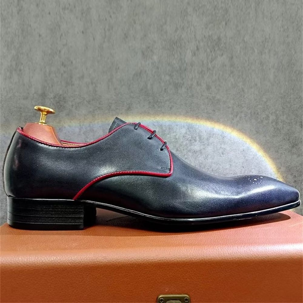 Chaussures Habillées Pointues Cuir Véritable Pour Hommes - Bleu Foncé