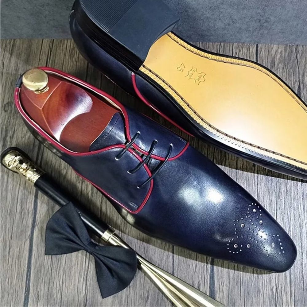 Chaussures Habillées Pointues Cuir Véritable Pour Hommes - Bleu Foncé