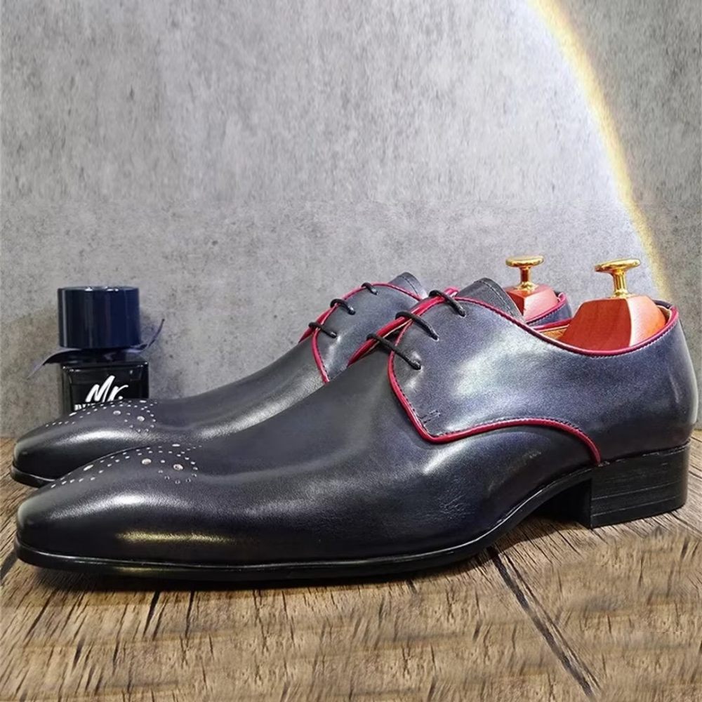 Chaussures Habillées Pointues Cuir Véritable Pour Hommes - Bleu Foncé