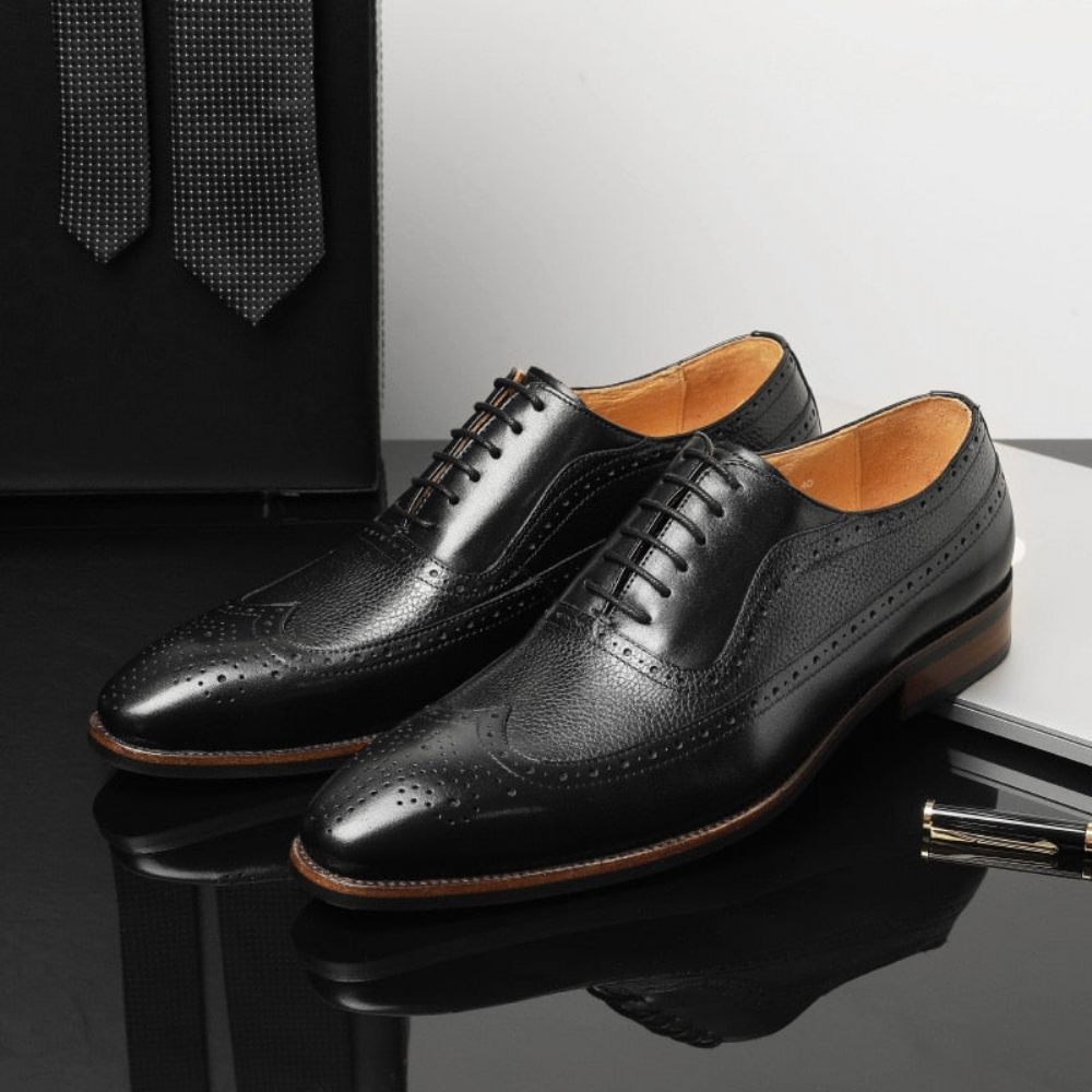 Chaussures Habillées Pointues À Lacets Pour Hommes - Noir