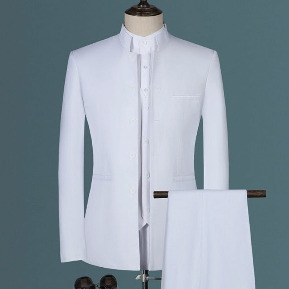 Costumes Pour Hommes Chic Exotique Braguette Boutonnée Tailleur-pantalon - Blanc