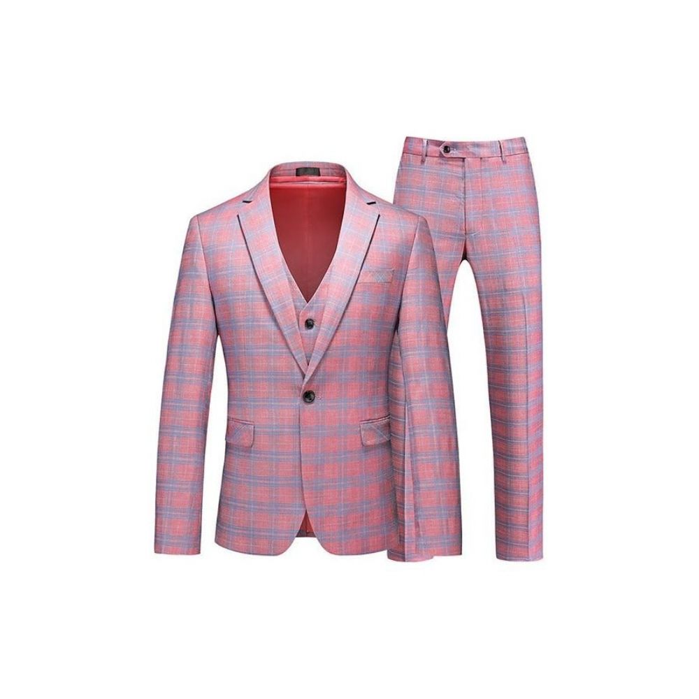 Costumes Pour Hommes Chic Skinny Zipperfly Costume 2 Pièces À Simple Boutonnage - Rose