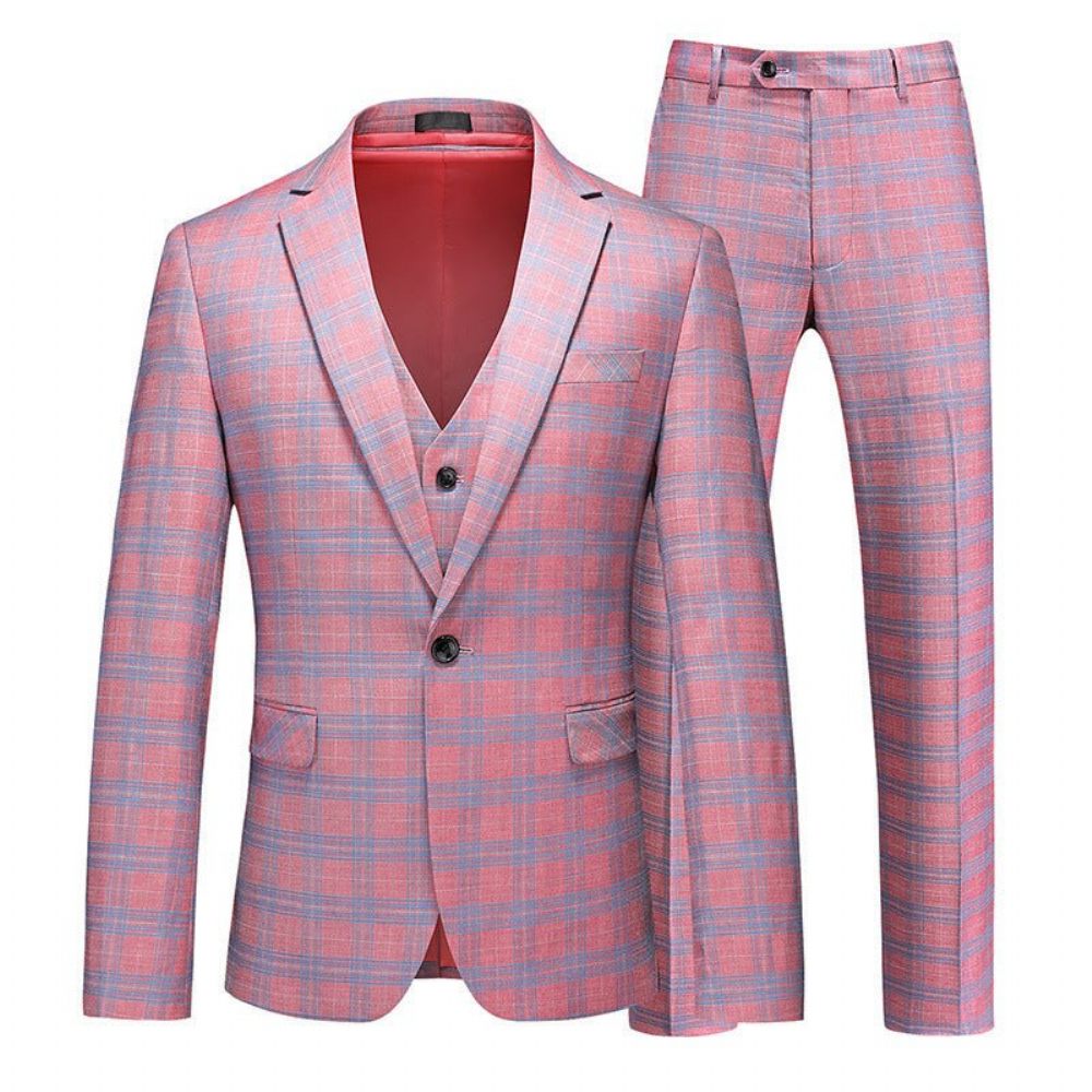 Costumes Pour Hommes Chic Skinny Zipperfly Costume 2 Pièces À Simple Boutonnage - Rose