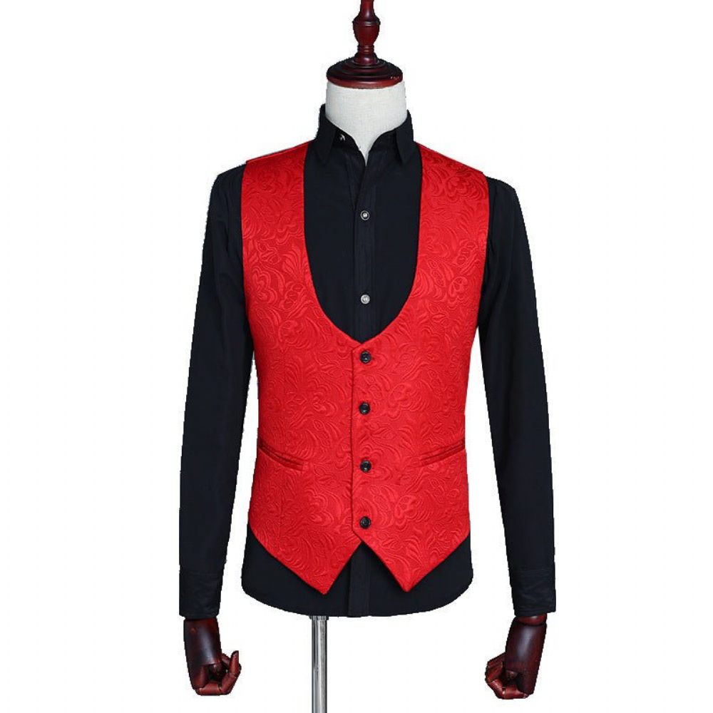 Costumes Pour Hommes Costume 3 Pièces Skinny Avec Fermeture Éclair - Rouge