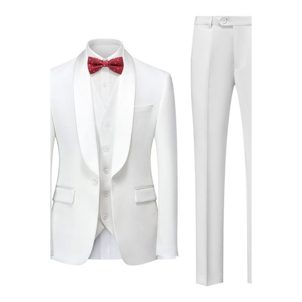 Costumes Pour Hommes Costume 3 Pièces Skinny À Devant Plat - Blanc