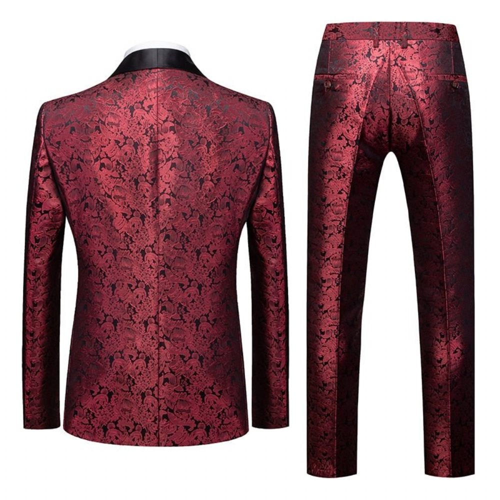 Costumes Pour Hommes Costume Pantalon À Simple Boutonnage Floral Chic - Rouge