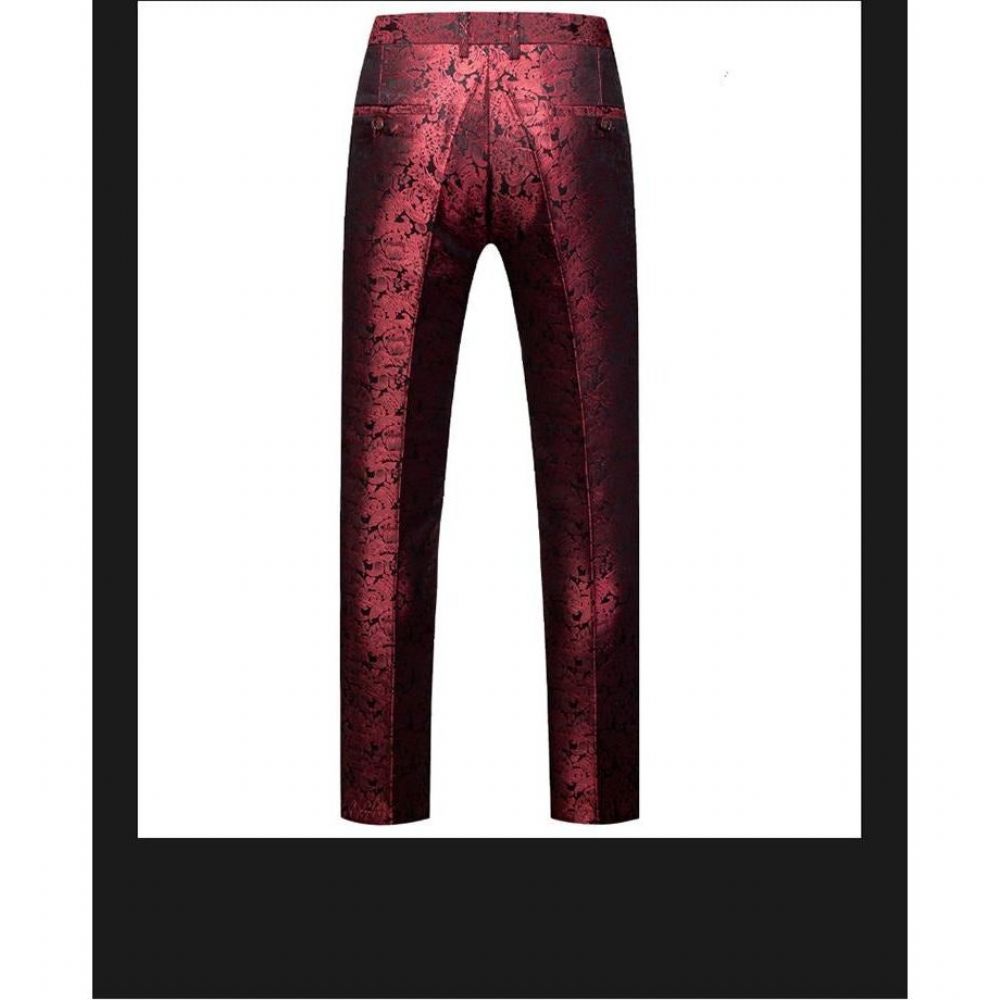 Costumes Pour Hommes Costume Pantalon À Simple Boutonnage Floral Chic - Rouge