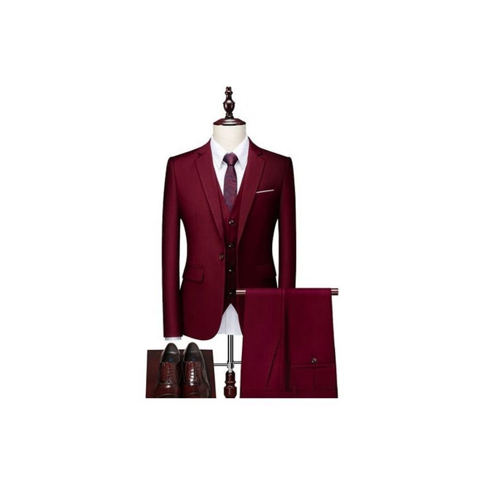 Costumes Pour Hommes Ensemble Costume Blazer Et Pantalon Acétate - Bourgogne